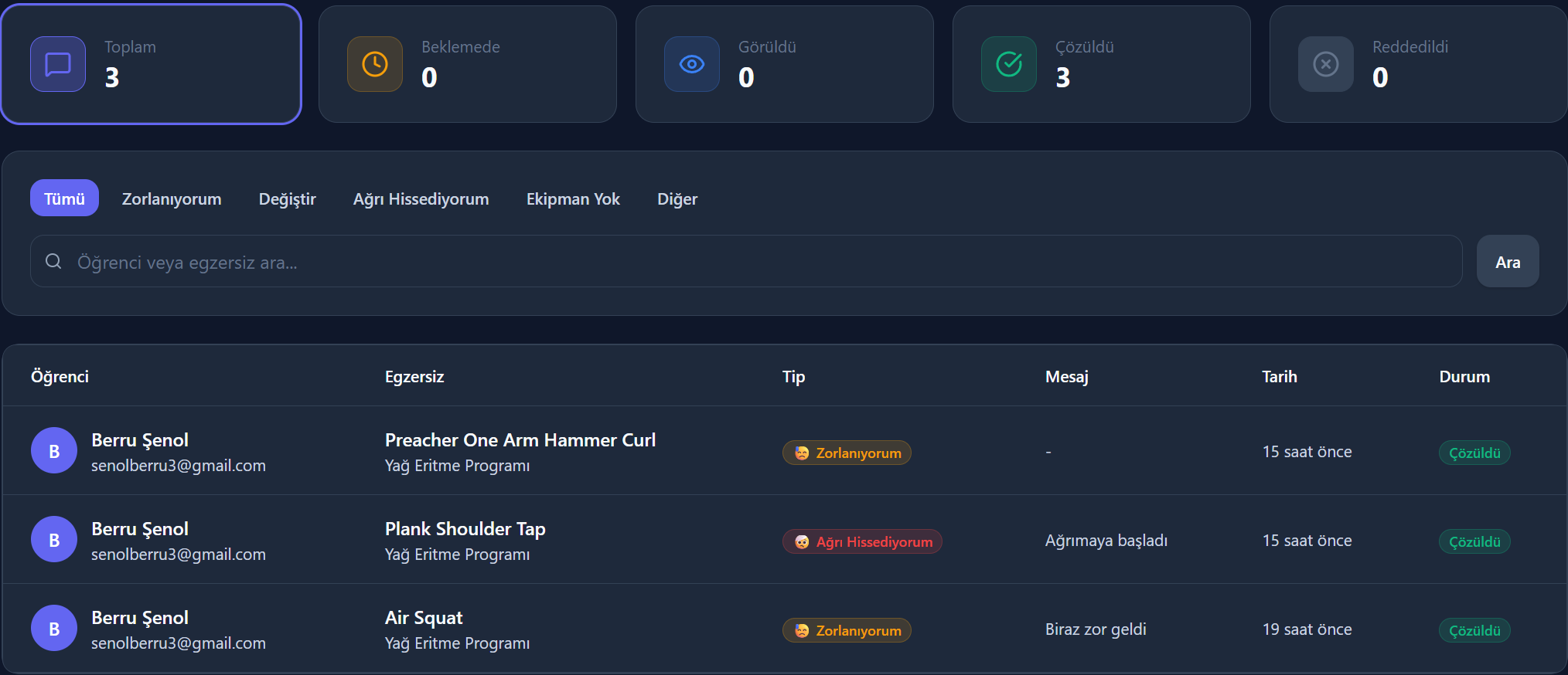Egzersiz Geri Bildirimleri